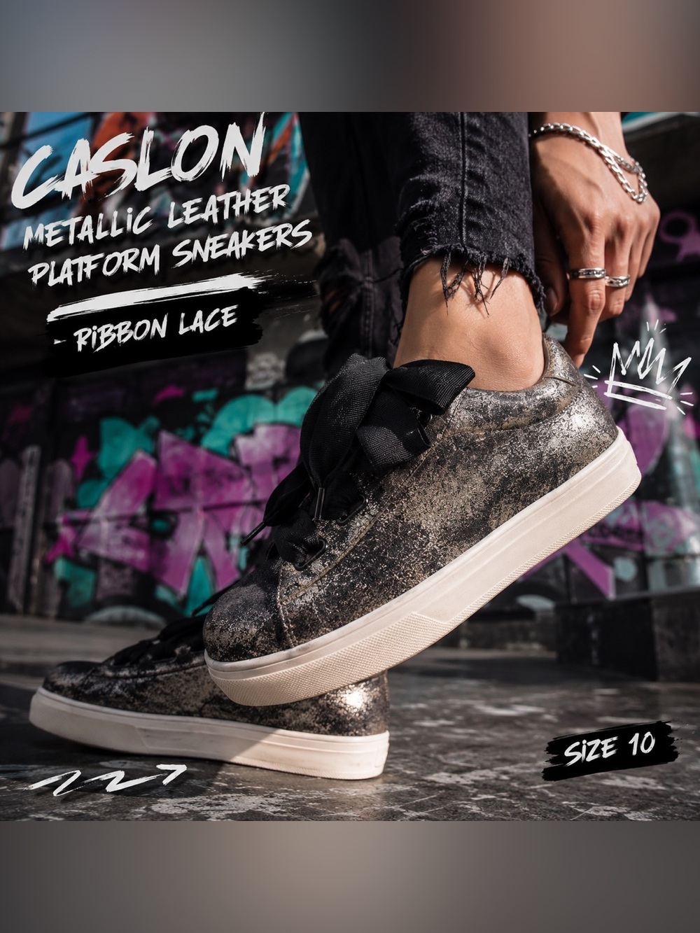Caslon Metallic Leather Platform Sneakers Ribbon Lace Size 10